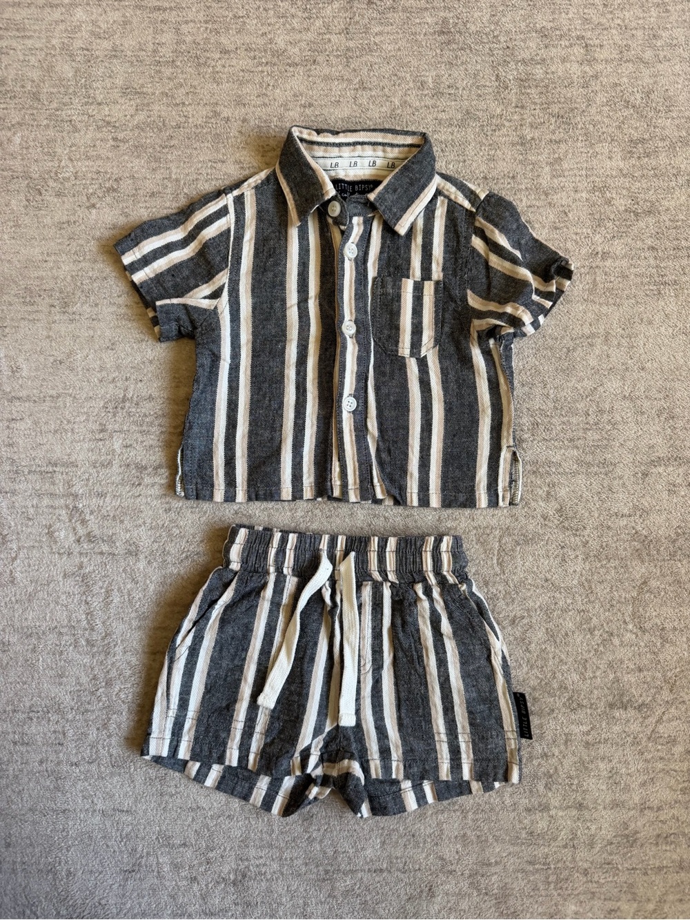 Little Bipsy Grey and Cream Striped Set